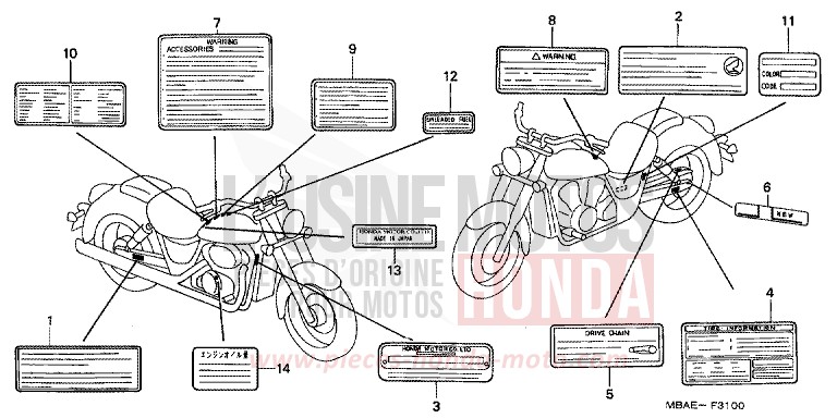 ETIQUETTE DE PRECAUTIONS de Shadow Aero REARL SEDONA RED (R223B) de 2001